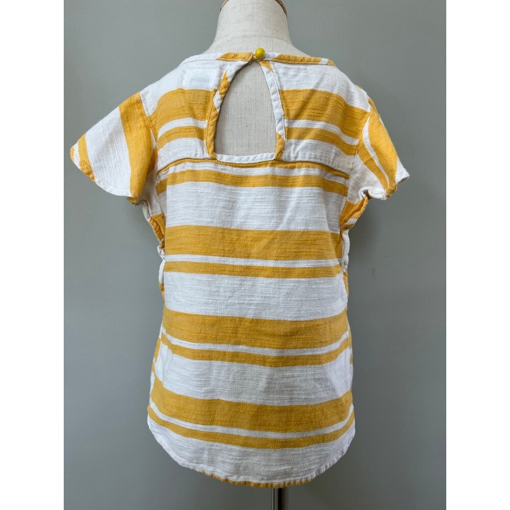 Yellow & White Linen Striped Short Sleeve Blouse Top Shirt Old Navy Girls sz 6-7 - Picture 4 of 6